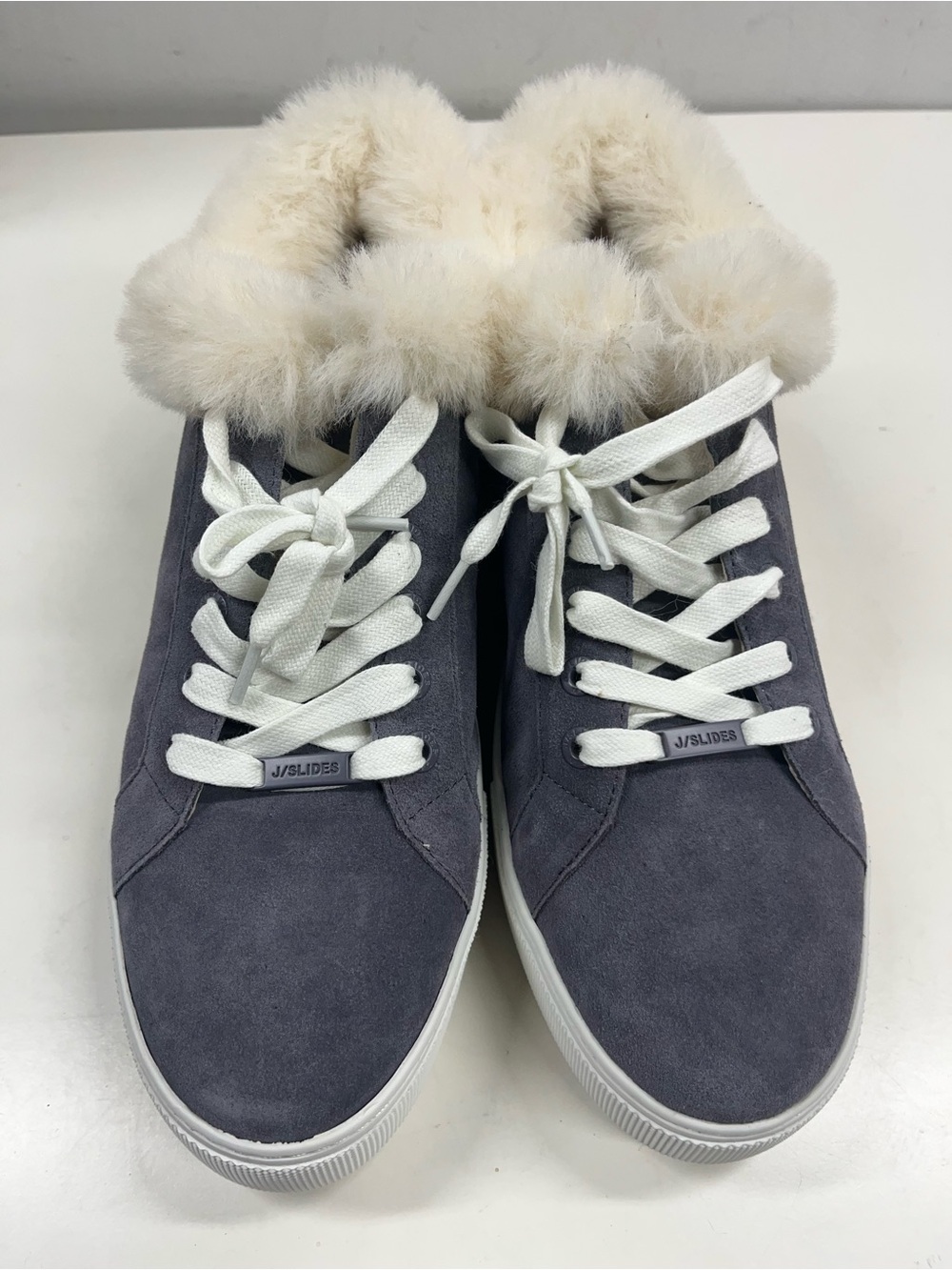 New J Slides Mellia Suede Fur Platform Sneakers in Grey Size 10 - Picture 2 of 8